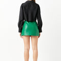 Green Faux Leather Front Slits Skort - Endless Rose - Color Game