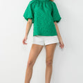 Green Floral Textured Mock Neck Top - THML - Color Game