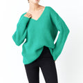 Green Furry V Neck Sweater - Endless Rose - Color Game