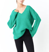 Green Furry V Neck Sweater - Endless Rose - Color Game