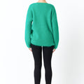 Green Furry V Neck Sweater - Endless Rose - Color Game