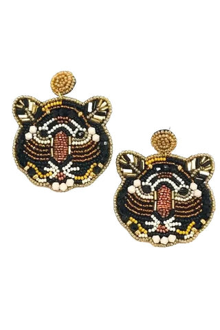 Hand Beaded Tiger Earrings - Allie Beads - Color Game