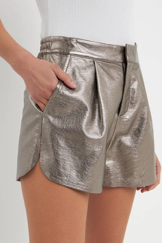 High-Waisted Faux Leather Shorts Bronze - Grey Lab - Color Game