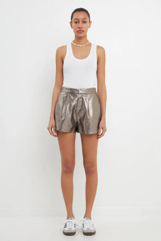 High-Waisted Faux Leather Shorts Bronze - Grey Lab - Color Game