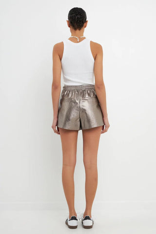 High-Waisted Faux Leather Shorts Bronze - Grey Lab - Color Game