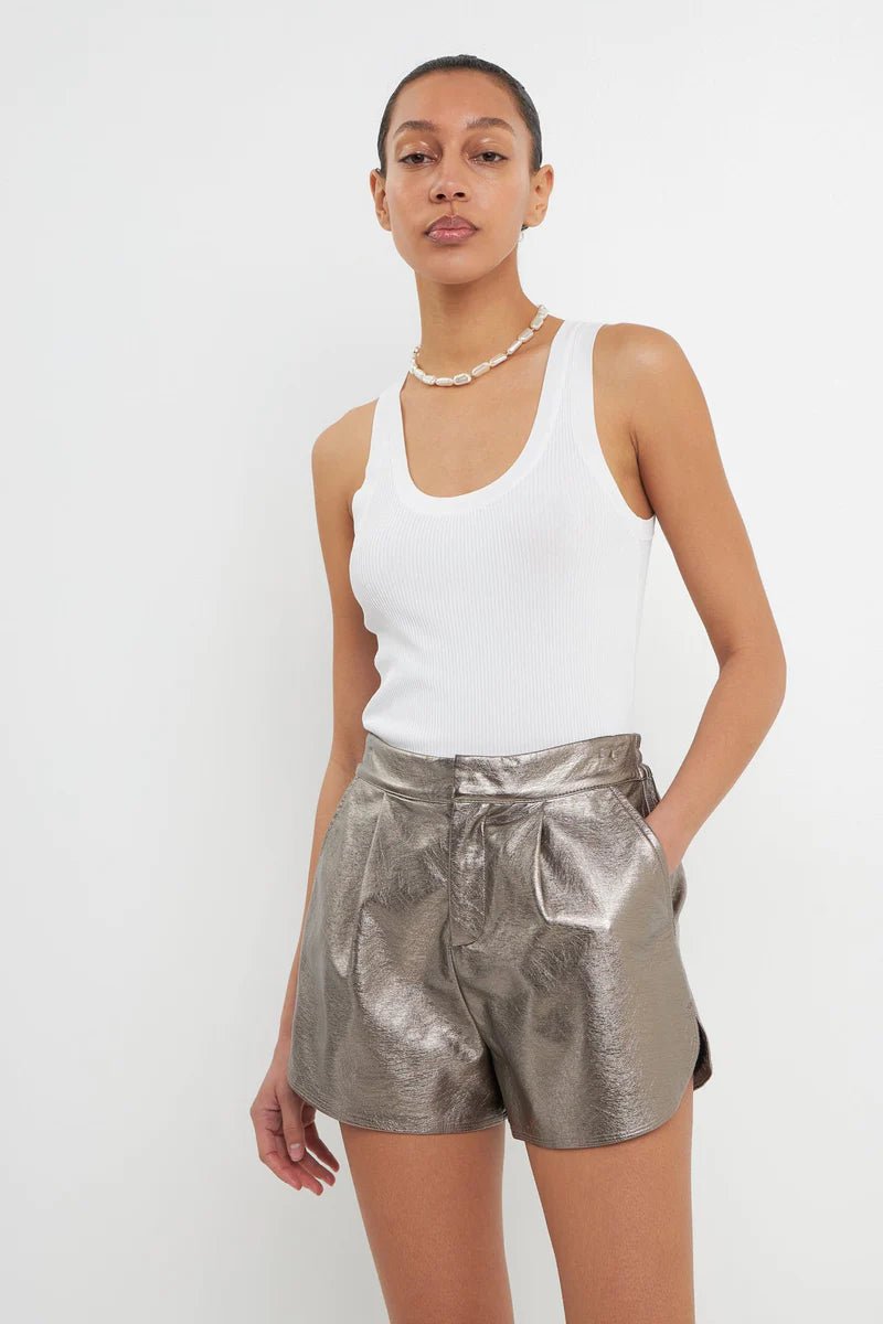 High-Waisted Faux Leather Shorts Bronze - Grey Lab - Color Game