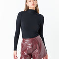 High-Waisted Faux Leather Shorts Burgundy - Grey Lab - Color Game