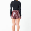 High-Waisted Faux Leather Shorts Burgundy - Grey Lab - Color Game