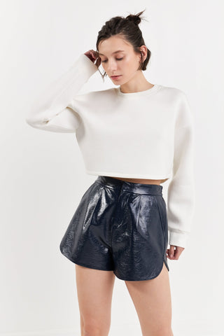 High-Waisted Faux Leather Shorts Navy - Grey Lab - Color Game