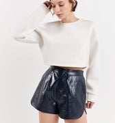 High-Waisted Faux Leather Shorts Navy - Grey Lab - Color Game