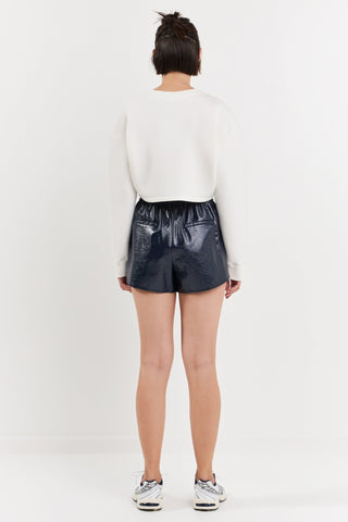 High-Waisted Faux Leather Shorts Navy - Grey Lab - Color Game