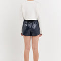 High-Waisted Faux Leather Shorts Navy - Grey Lab - Color Game