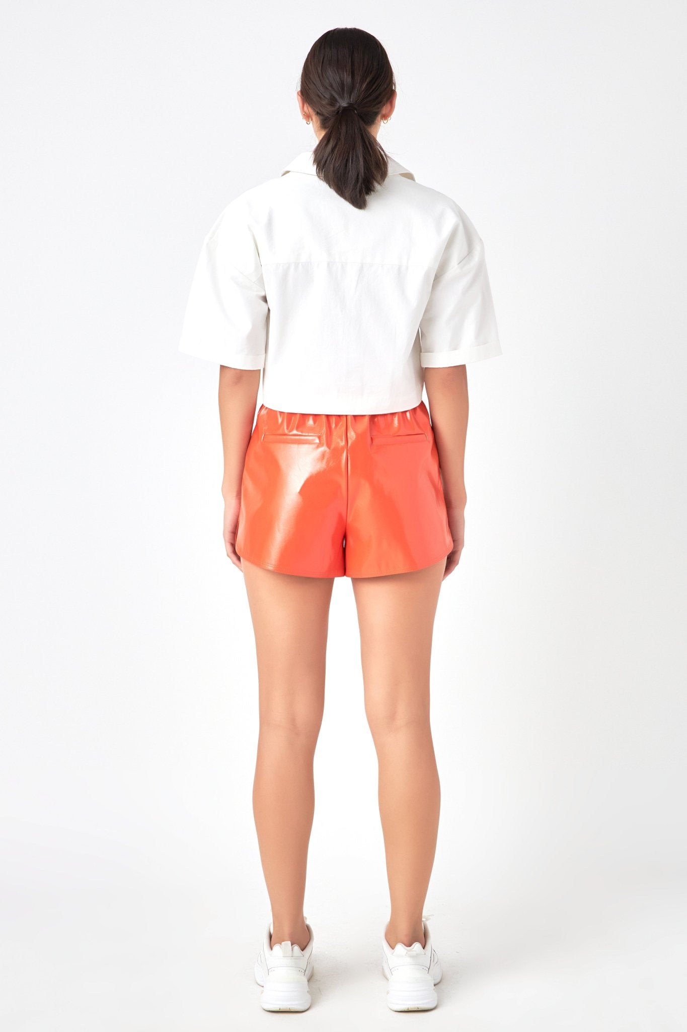 High-Waisted Faux Leather Shorts Orange - Grey Lab - Color Game