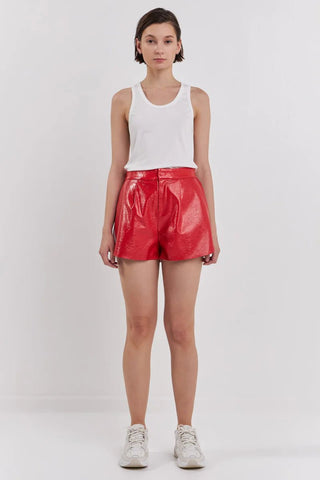 High-Waisted Faux Leather Shorts Red - Grey Lab - Color Game