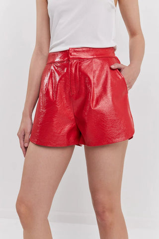 High-Waisted Faux Leather Shorts Red - Grey Lab - Color Game