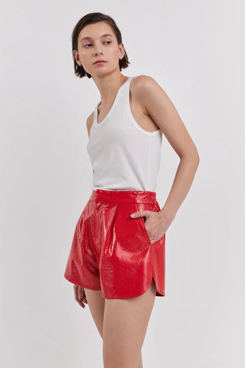 High-Waisted Faux Leather Shorts Red - Grey Lab - Color Game