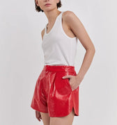 High-Waisted Faux Leather Shorts Red - Grey Lab - Color Game