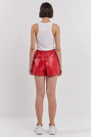 High-Waisted Faux Leather Shorts Red - Grey Lab - Color Game