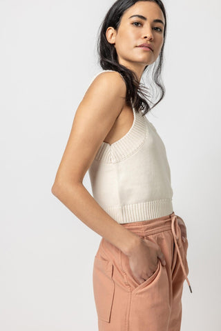 Ivory Rib-Knit Trim Sweater Tank - Lilla P - Color Game