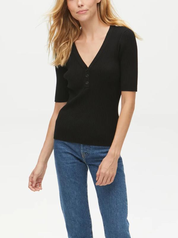 Jeanny Henley Top Black - Michael Stars - Color Game