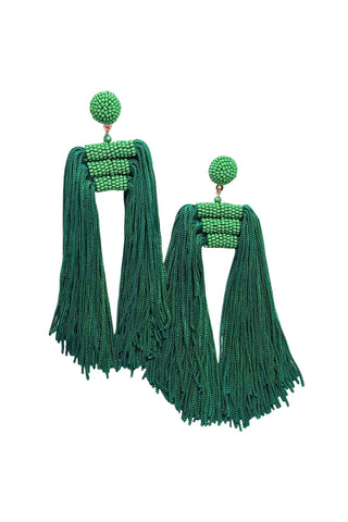 Kelly Green Lauren Beaded Tassel Earrings - Hello Edie - Color Game