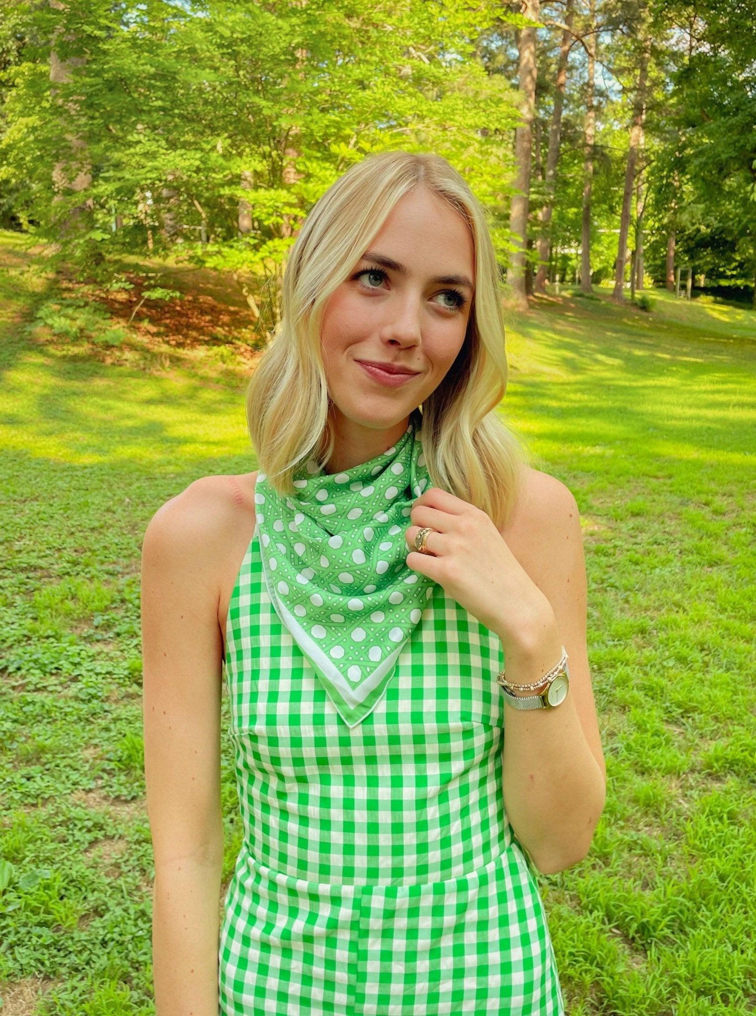 Kelly Green + White Rattan Print Scarf - Swells - Color Game