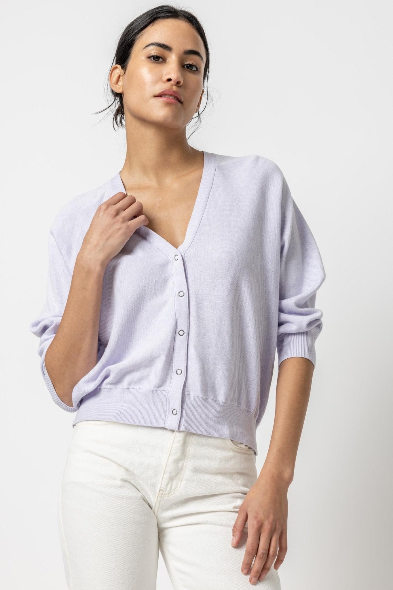 Lilac Snap Front Dolman Cardigan Sweater - Lilla P - Color Game