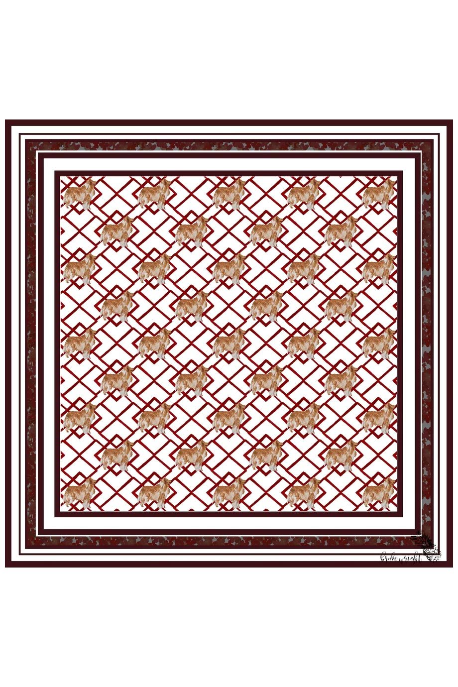 Maroon Silk Print Collies Scarf - Brooke Wright - Color Game