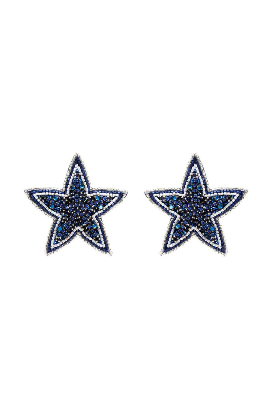 Navy Blue Beaded Star Stud Earrings - Mignonne Gavigan - Color Game