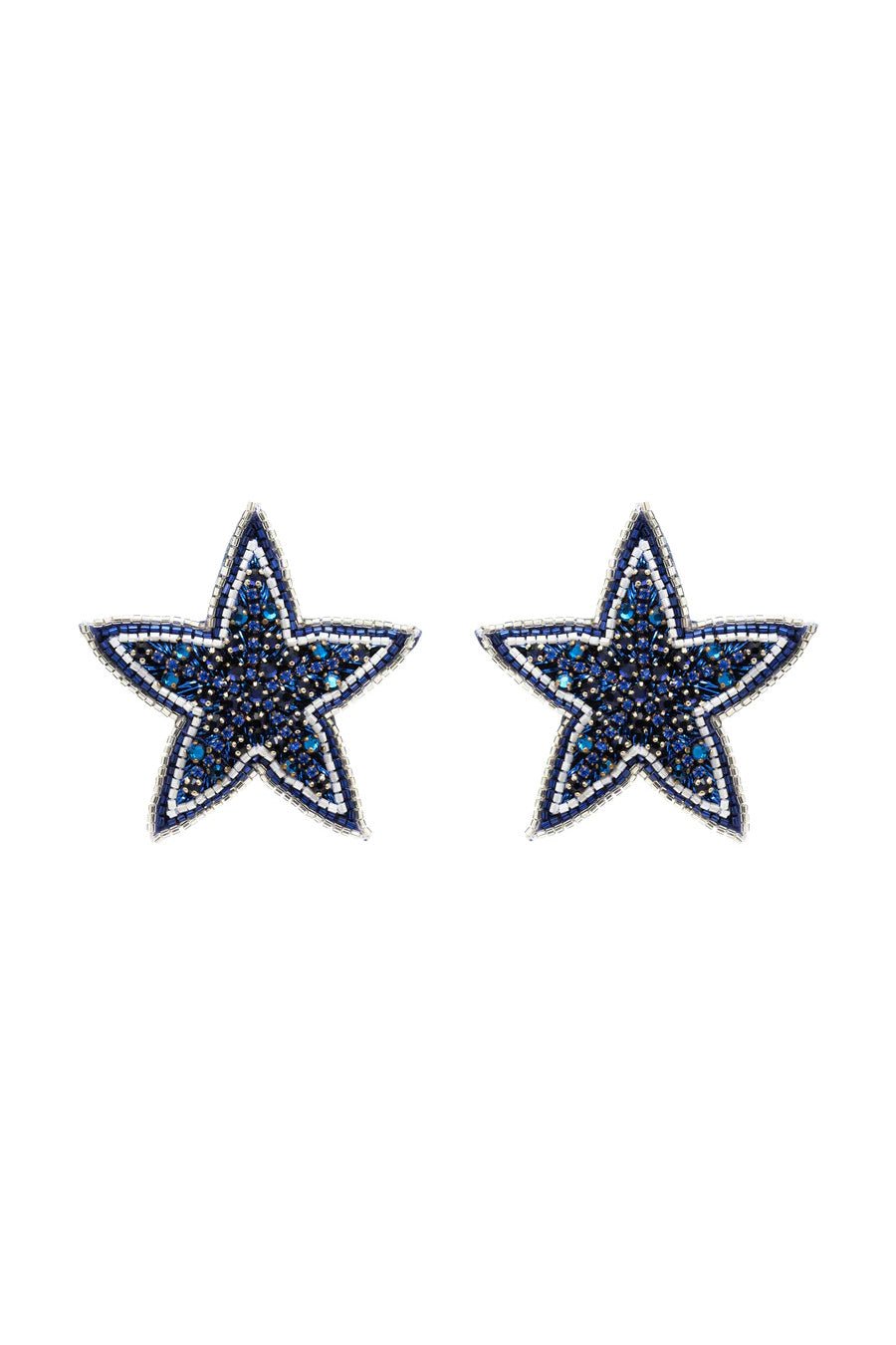 Navy Blue Beaded Star Stud Earrings - Mignonne Gavigan - Color Game