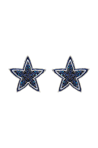 Navy Blue Beaded Star Stud Earrings - Mignonne Gavigan - Color Game