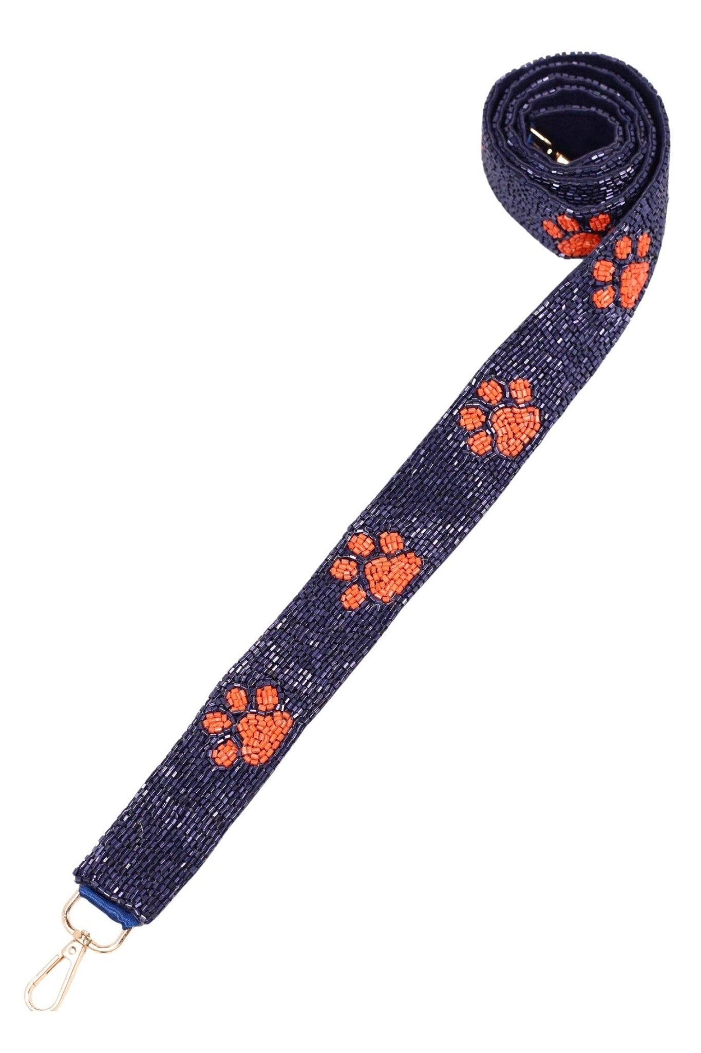 Navy Blue + Orange Paw Print Beaded Crossbody Bag Strap - Caroline Hill - Color Game
