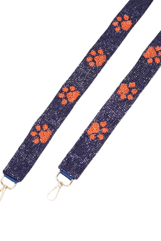 Navy Blue + Orange Paw Print Beaded Crossbody Bag Strap - Caroline Hill - Color Game