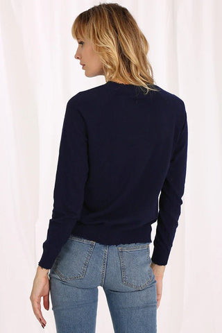 Navy Cotton Cashmere Frayed Edge Crew - Minnie Rose - Color Game