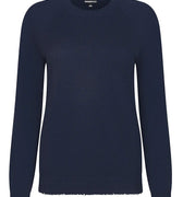 Navy Cotton Cashmere Frayed Edge Crew - Minnie Rose - Color Game