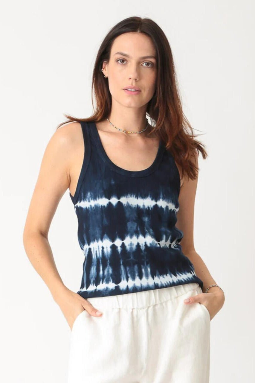 Navy Tie-Dye Linear Scoop Tank - Electric & Rose - Color Game