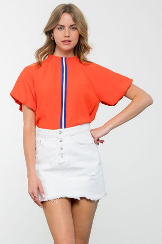 Orange Mock Neck Racing Stripe Top - THML - Color Game