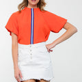 Orange Mock Neck Racing Stripe Top - THML - Color Game