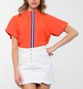 Orange Mock Neck Racing Stripe Top - THML - Color Game