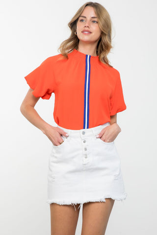 Orange Mock Neck Racing Stripe Top - THML - Color Game