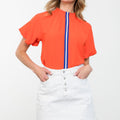 Orange Mock Neck Racing Stripe Top - THML - Color Game