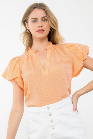 Orange Striped Puff Sleeve Top - THML - Color Game