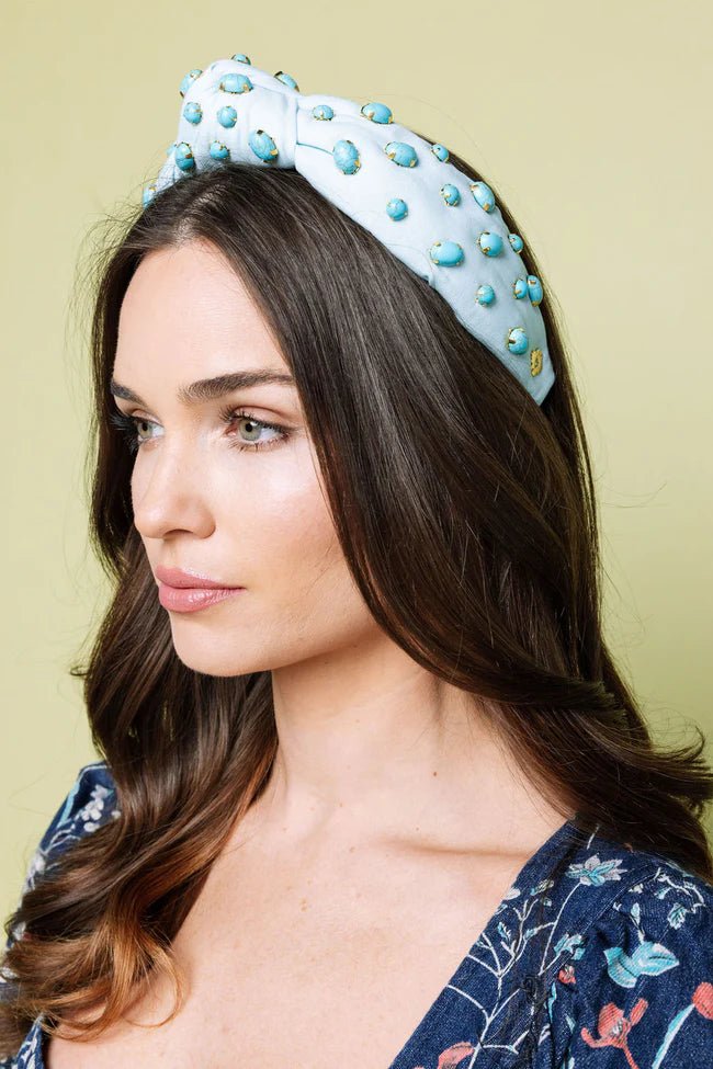 Pale Blue Knot Headband With Turquoise Stones - Hello Edie - Color Game