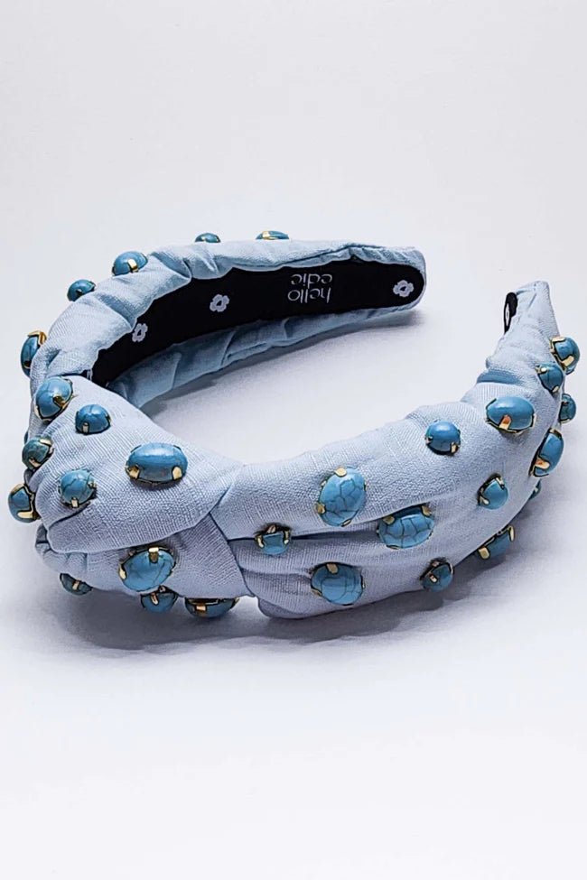 Pale Blue Knot Headband With Turquoise Stones - Hello Edie - Color Game