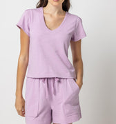 Pleated Cap Sleeve V-Neck Tee Calypso - Lilla P - Color Game