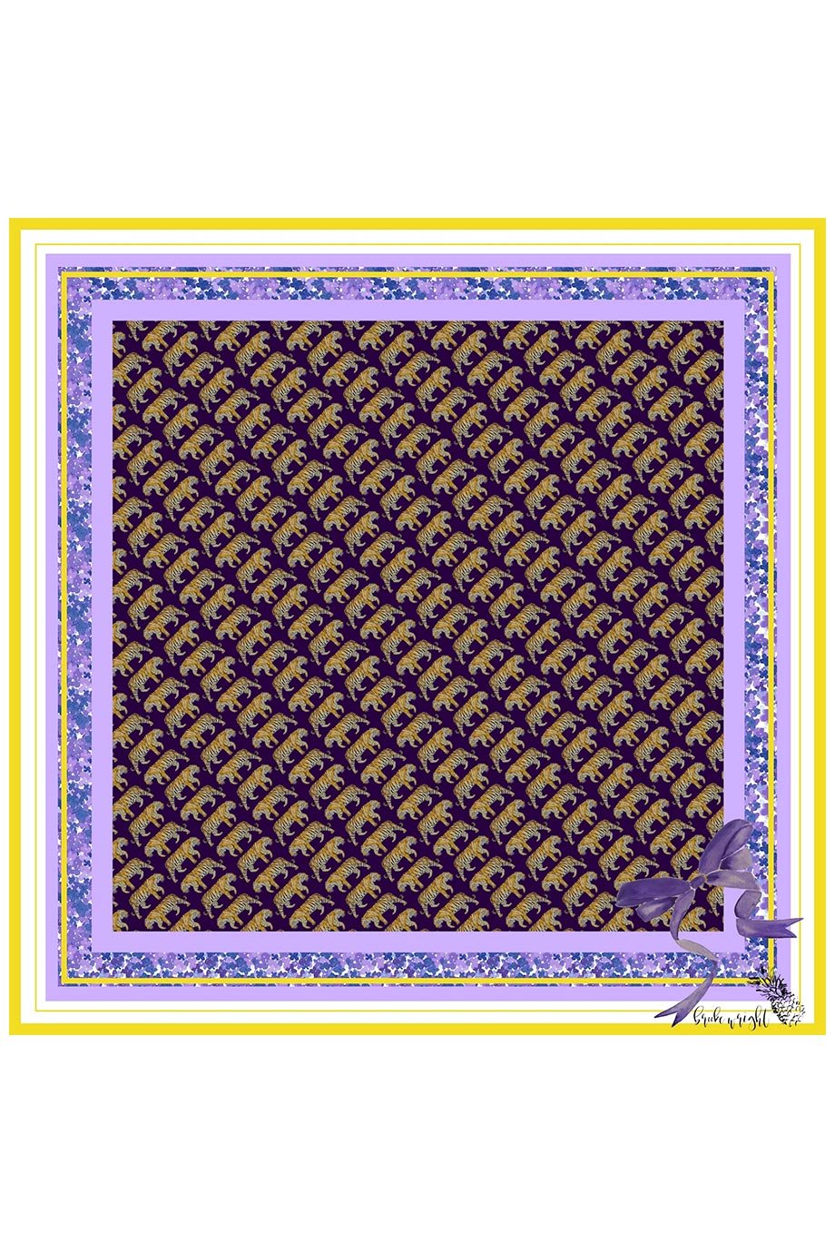 Purple + Gold Silk Print Tiger Scarf - Brooke Wright - Color Game