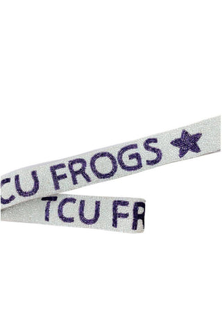 Purple + White TCU Frogs Beaded Bag Strap - Treasure Jewels Inc. - Color Game