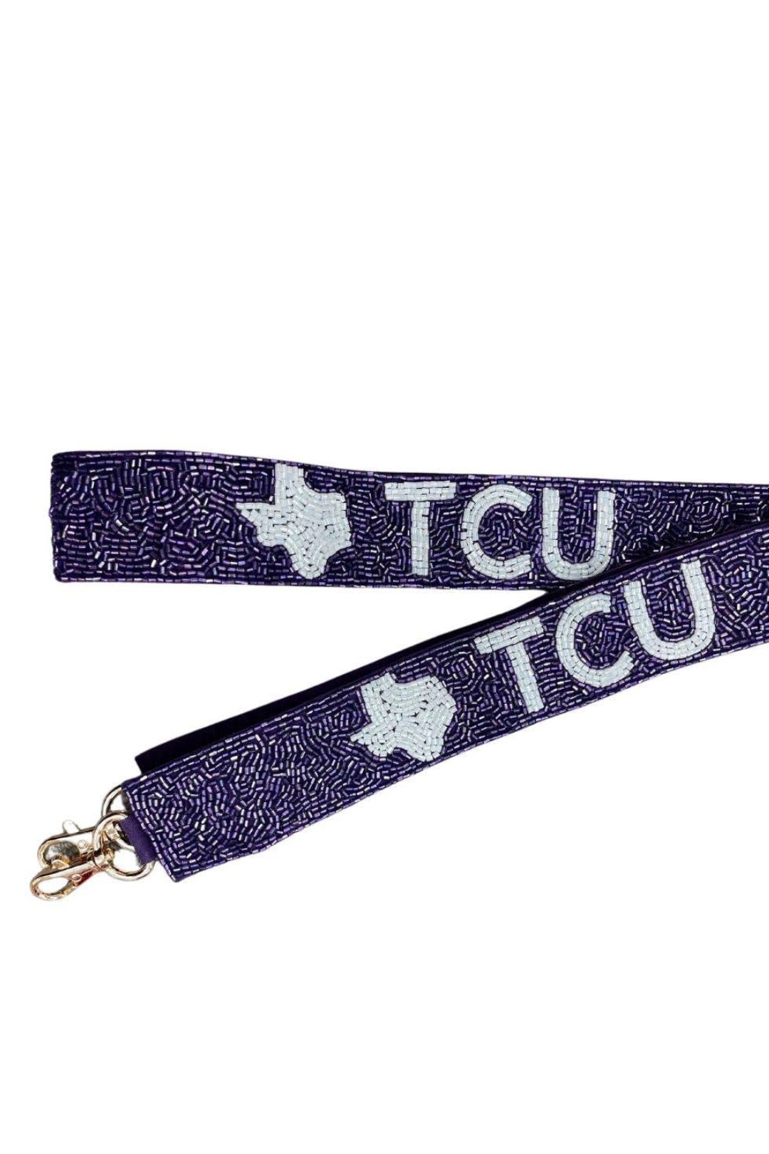 Purple + White TCU Texas Beaded Bag Strap - Treasure Jewels Inc. - Color Game