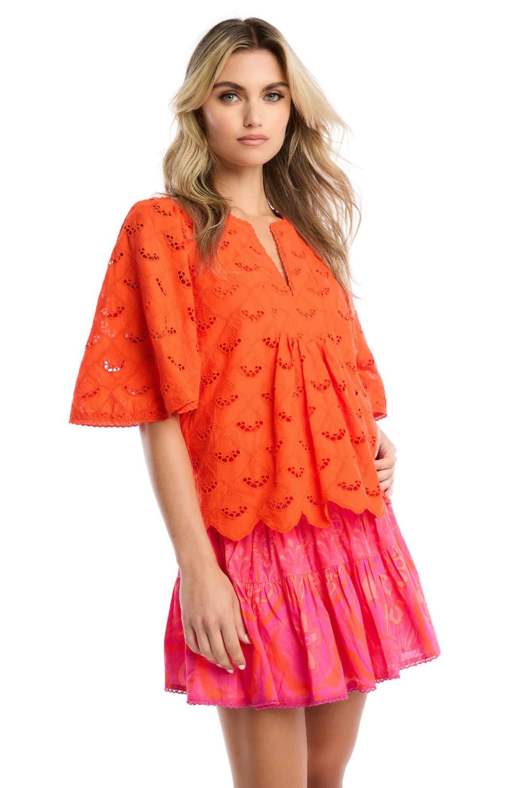 Red Freda Embroidered Top - Allison New York - Color Game