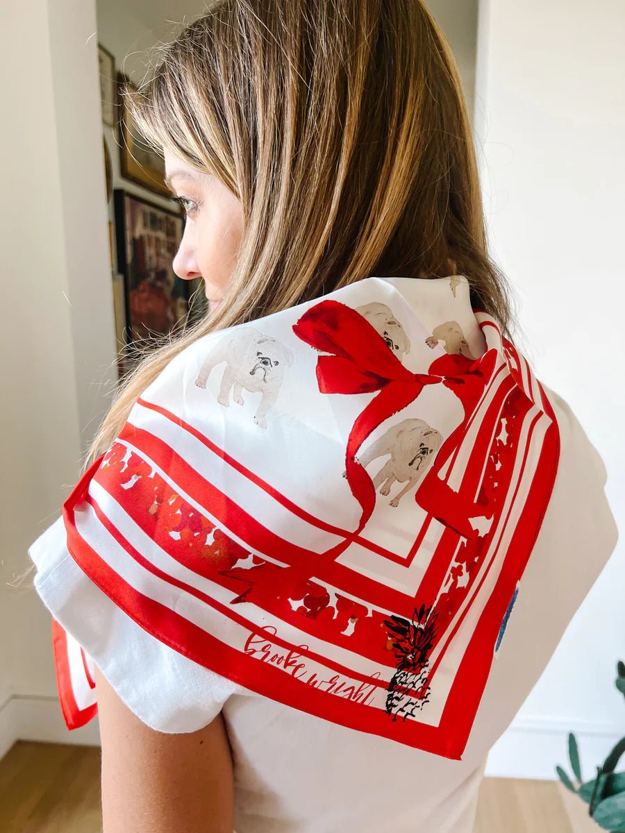 Red Silk Print Bulldogs Scarf - Brooke Wright - Color Game